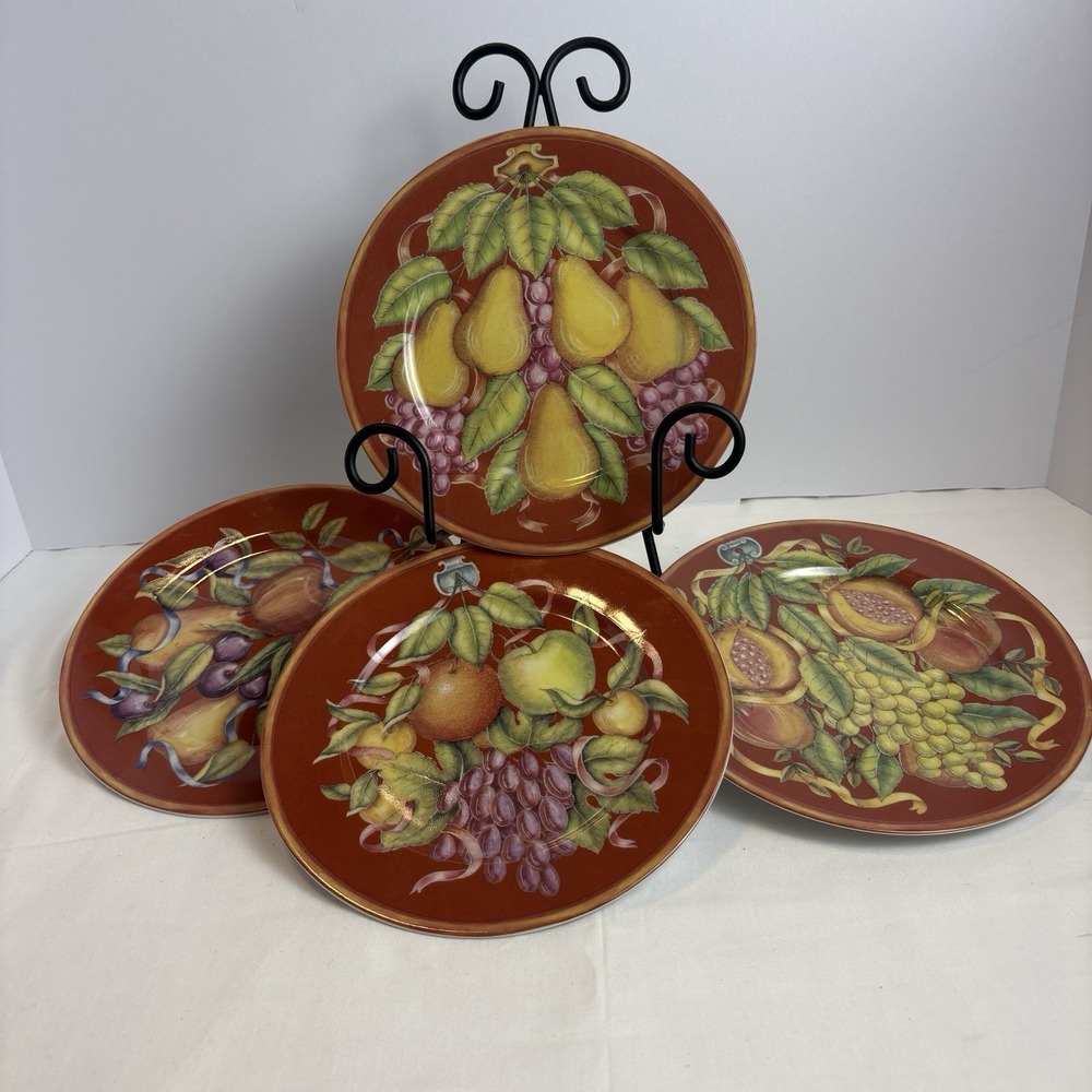 Sur La Table 7.5" Plates Set of 4 Made in Italy Tuscany Fruit Pattern Multicolor
